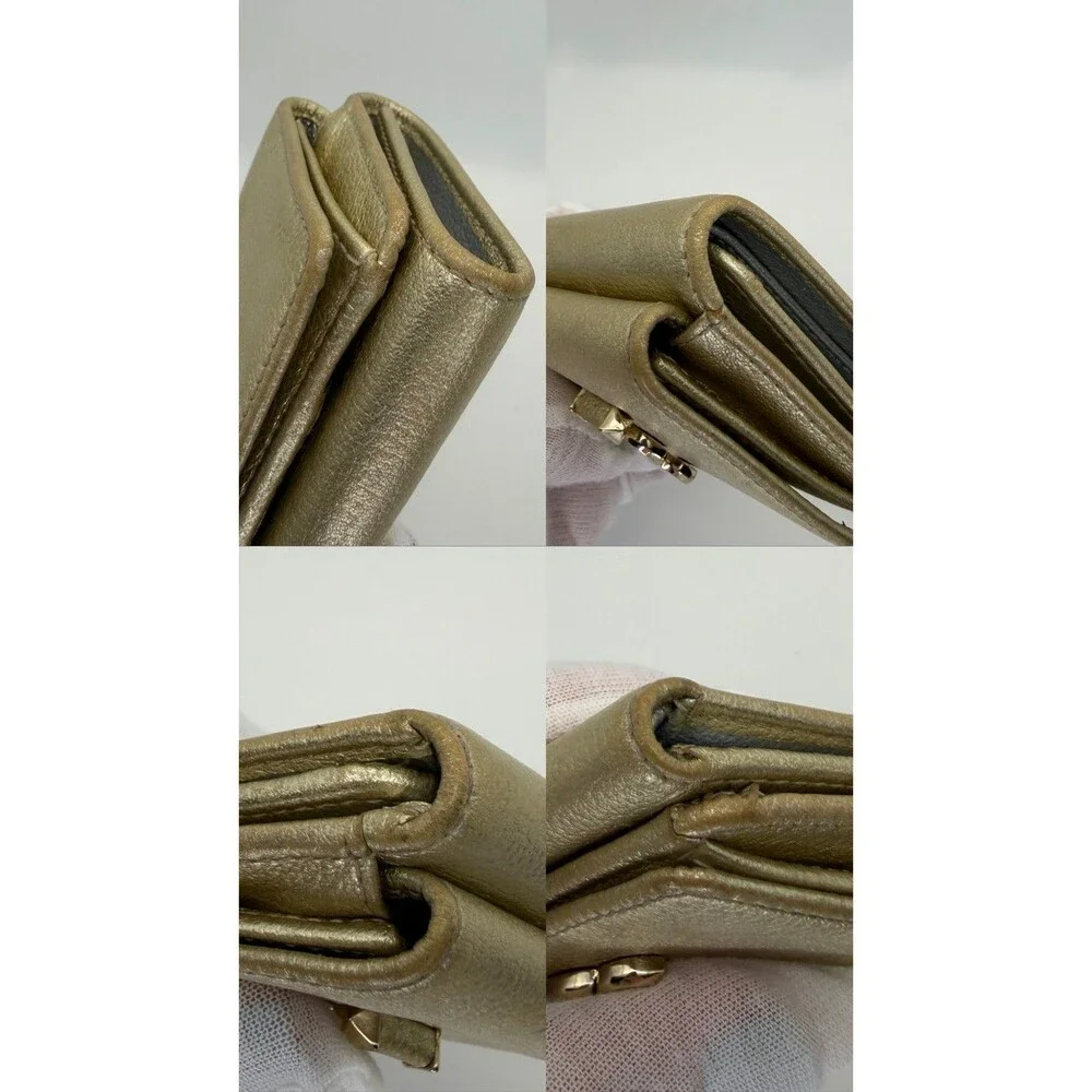 Jimmy Choo JC Logo Leather Trifold Wallet Gold Authentic Designer/131